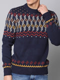 Men's Pullover Sweater Jumper Knitwear Ribbed Knit Knitted Print Geometry Crew Neck Fashion Streetwear Daily Wear Vacation Clothing Apparel Fall & Winter Navy Blue M L XL