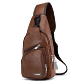 Men's Sling Shoulder Bag Chest Bag PU Leather Outdoor Daily Zipper Waterproof Solid Color Dark Brown Black Brown