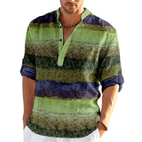 Men's Shirt Linen Shirt Striped Graphic Prints Geometry Stand Collar Yellow Light Green Royal Blue Light Brown Blue Outdoor Street Long Sleeve Print Clothing Apparel Linen Fashion Streetwear Designer