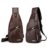 Men's Sling Shoulder Bag Chest Bag PU Leather Outdoor Daily Zipper Waterproof Solid Color Dark Brown Black Brown