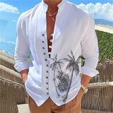 Men's Shirt Summer Hawaiian Shirt Coconut Tree Graphic Prints Stand Collar White Blue Green Khaki Gray Outdoor Street Long Sleeve Print Clothing Apparel Fashion Designer Casual Comfortable