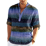 Men's Shirt Linen Shirt Striped Graphic Prints Geometry Stand Collar Yellow Light Green Royal Blue Light Brown Blue Outdoor Street Long Sleeve Print Clothing Apparel Linen Fashion Streetwear Designer