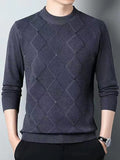 Men's Pullover Sweater Jumper Ribbed Knit Knitted Print Stripe Stand Collar Fashion Streetwear Daily Wear Vacation Clothing Apparel Fall & Winter Dark Navy Royal Blue M L XL