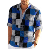 Men's Shirt Linen Shirt Striped Graphic Prints Geometry Stand Collar Yellow Light Green Royal Blue Light Brown Blue Outdoor Street Long Sleeve Print Clothing Apparel Linen Fashion Streetwear Designer