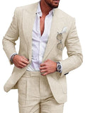 Men's Wedding Linen Suits 2 Piece Lake Blue Pea Green Champagne Solid Colored Summer Suits Tailored Fit No Buttons 2023